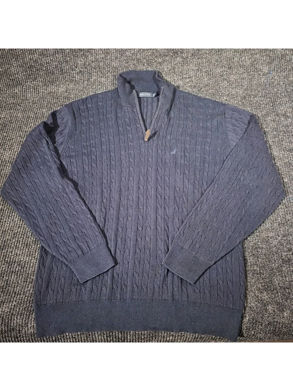 Nautica Men's Navy Blue Cable Knit Half-Zip Sweater XL